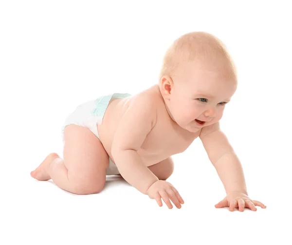 Schattig Klein Baby Kruipen Witte Achtergrond — Stockfoto
