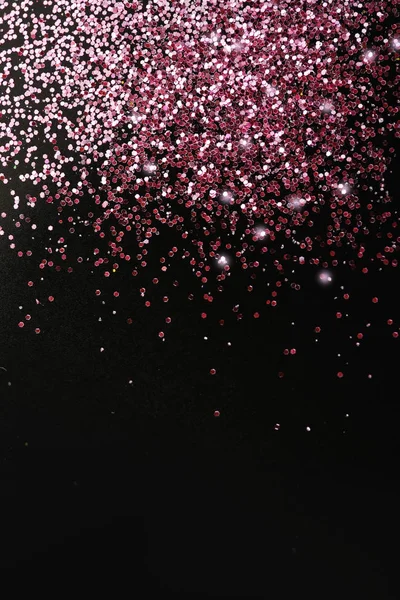 Ροζέ Χρυσό Γκλίτερ Μαύρο Φόντο Top View Χώρο Για Κείμενο — Φωτογραφία Αρχείου
