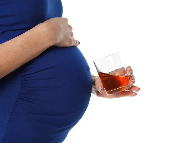 Future Mother Glass Alcohol Drink White Background Closeup Bad Habits — Stock Photo, Image