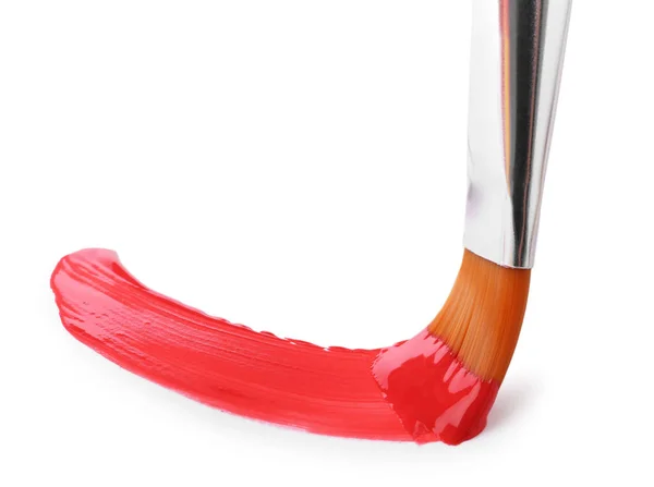 Brosse Avec Peinture Couleur Trait Sur Fond Blanc — Photo