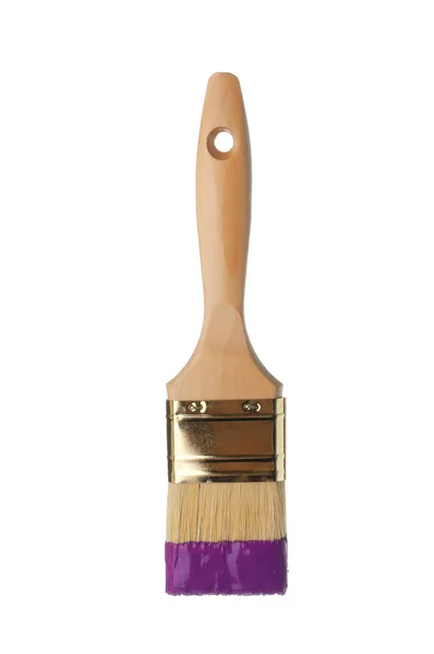 Brosse Avec Peinture Violette Sur Fond Blanc — Photo