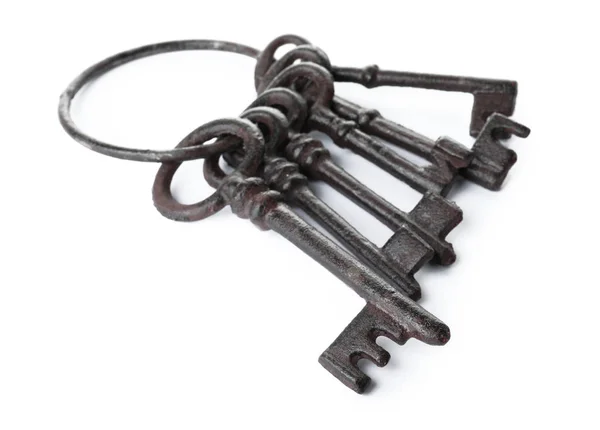 Bunch Vintage Keys White Background — Stock Photo, Image