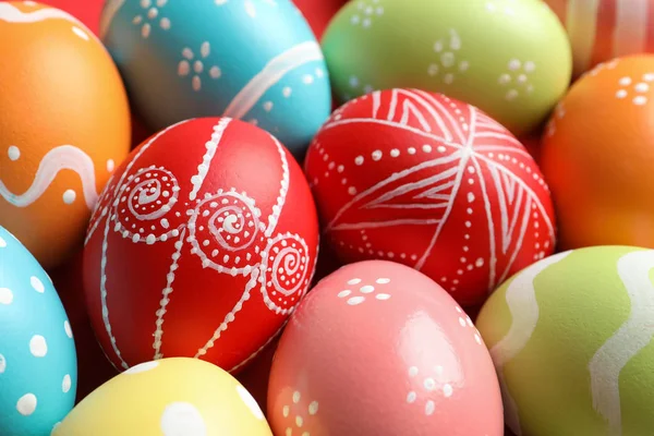 Coloridos Huevos Pascua Decorados Como Fondo Primer Plano — Foto de Stock