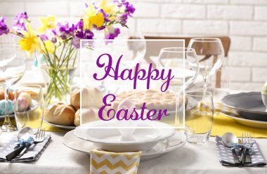 Metin mutlu Paskalya ve festival tablo kapalı ayarlama