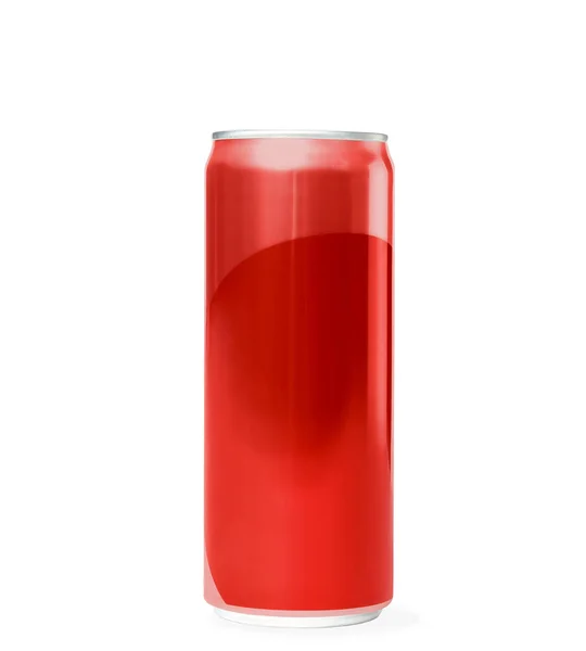 Prázdné kovové červené plechovky na bílém pozadí. Makety pro design — Stock fotografie