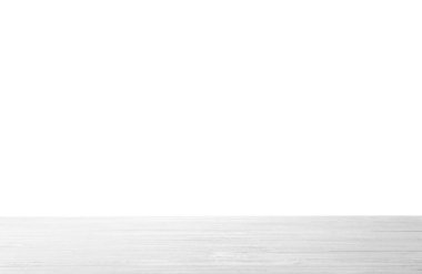 Beyaz arka plan boş ahşap yüzey. Mockup tasarım için