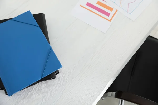 Stack of folders with documents on office table, top view. Space for text — Stock Photo, Image