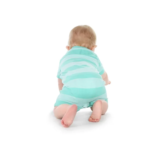 Cute little baby crawling on white background — Stock Photo, Image