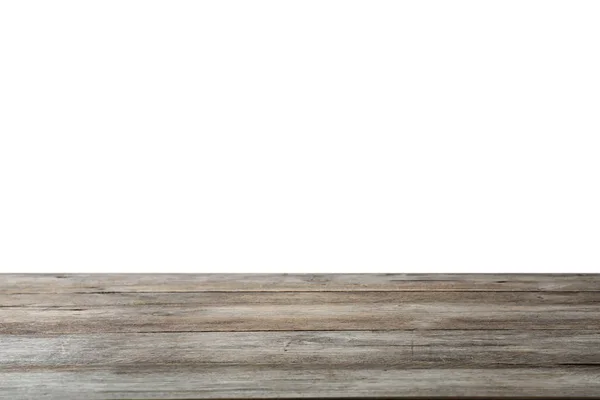 Superficie de madera vacía sobre fondo blanco. Burla para el diseño — Foto de Stock