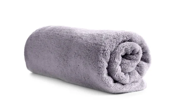 Warmgewalste zachte terry handdoek op witte achtergrond — Stockfoto