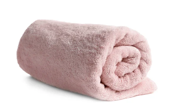 Rolled soft terry towel on white background — Stock Photo, Image