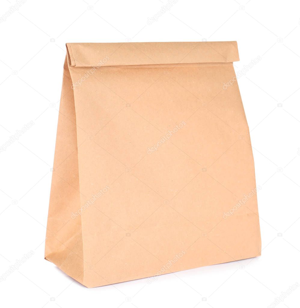 Paper bag isolated on white. Mockup for design
