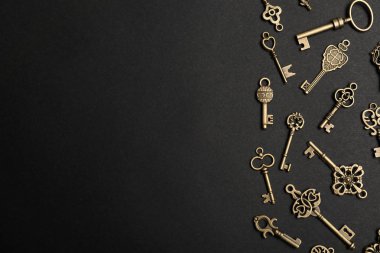 Koyu arka plan, metin için yer bronz vintage süslü tuşları ile düz yatıyordu kompozisyon