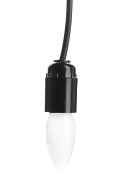 Floresan ampul beyaz arka plan üzerinde asılı. Modern lamba