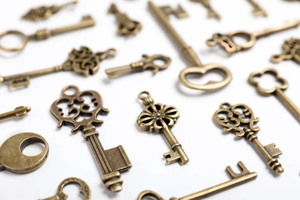 Brązu vintage kwiecisty klucze na białym tle — Zdjęcie stockowe