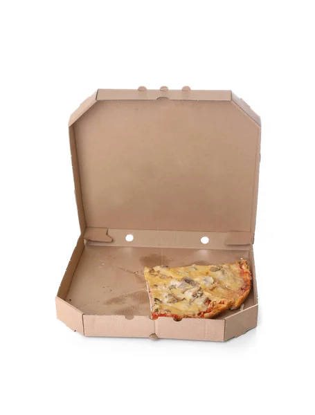Коробка с пиццей на белом фоне — стоковое фото