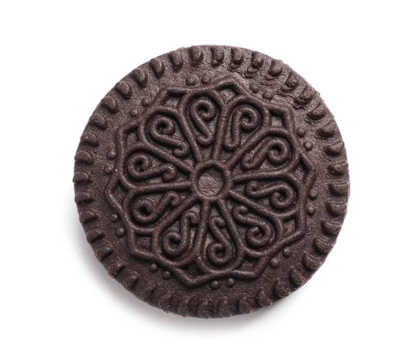 Sabrosa galleta de chocolate con crema sobre fondo blanco, vista superior — Foto de Stock