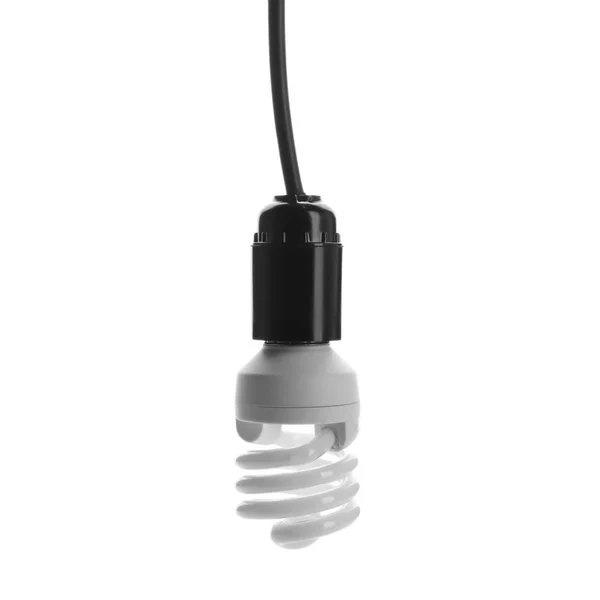 Pendurado lâmpada fluorescente no fundo branco. Lâmpada moderna — Fotografia de Stock