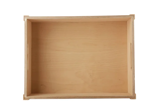 Порожній дерев'яний ящик на білому тлі, вид зверху — стокове фото