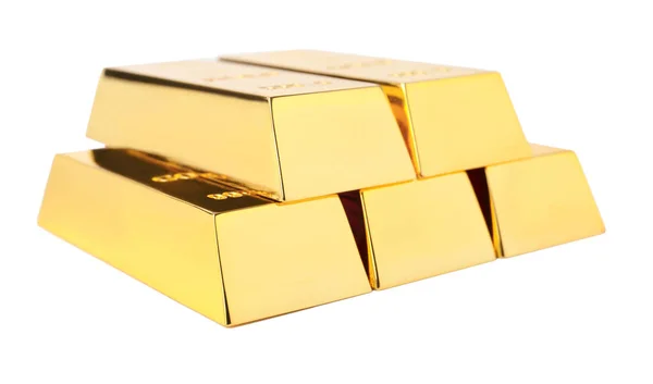 Preciosas barras de ouro brilhante no fundo branco — Fotografia de Stock