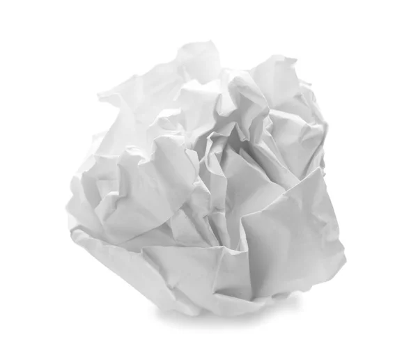 Folha de papel amassada sobre fundo branco — Fotografia de Stock
