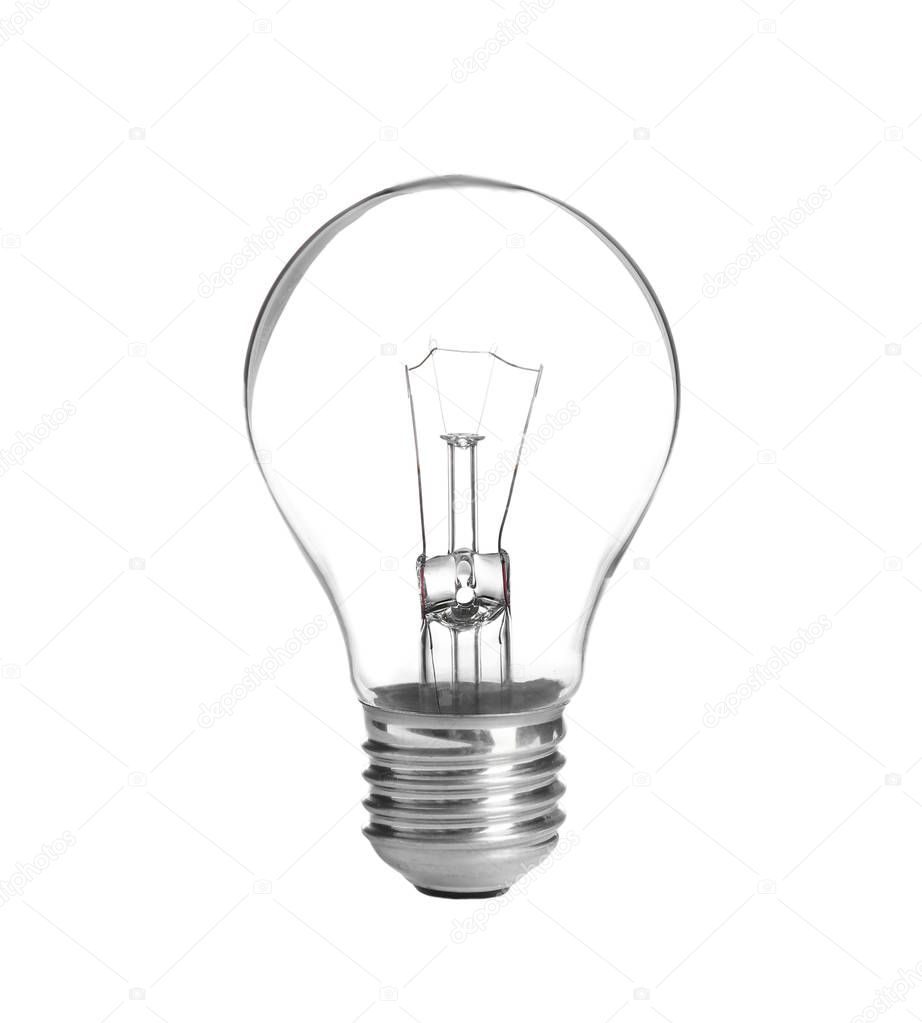 New incandescent light bulb for modern lamps on white background