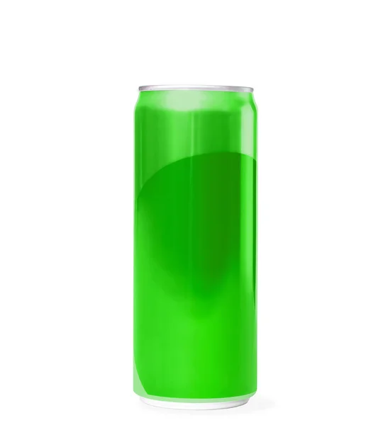 Branco lata verde metal no fundo branco. Mock up para o projeto — Fotografia de Stock