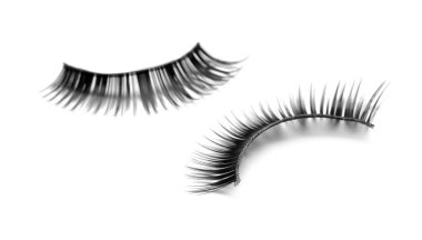 Güzel çift beyaz arka plan üzerinde yanlış eyelashes