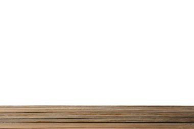 Beyaz arka plan boş ahşap yüzey. Mockup tasarım için