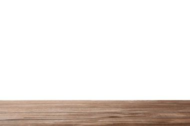 Beyaz arka plan boş ahşap yüzey. Mockup tasarım için