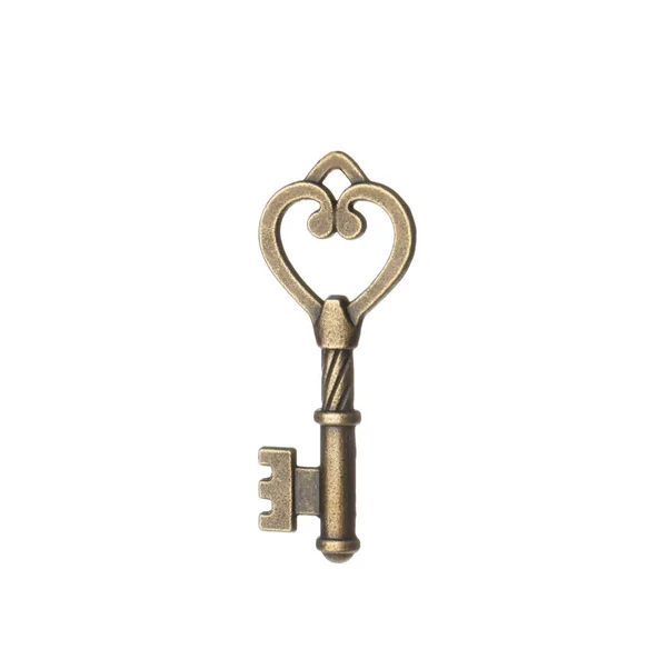 Bronze vintage ornate key on white background — Stock Photo, Image