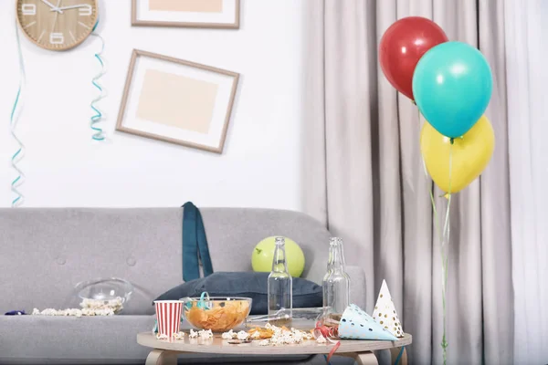 Messy living room interior. After party chaos — Stock Photo, Image