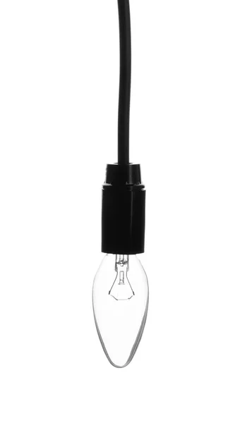 Pendurado lâmpada incandescente no fundo branco. Lâmpada moderna — Fotografia de Stock