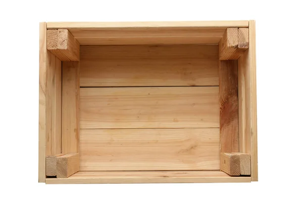Caixa de madeira vazia no fundo branco, vista superior — Fotografia de Stock