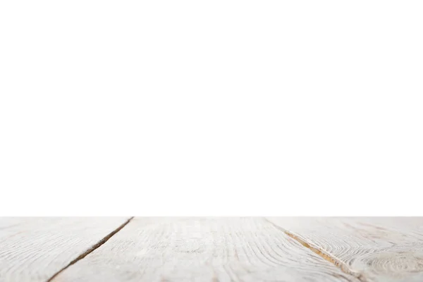 Superficie de madera vacía sobre fondo blanco. Burla para el diseño — Foto de Stock