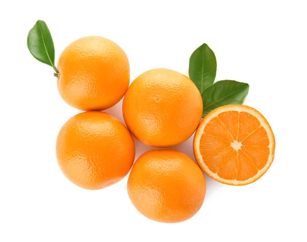 Fresh oranges on white background, top view — Stock Photo, Image