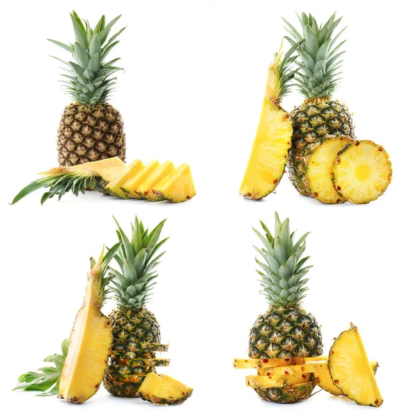 Sada sladkého tropického ananasu na bílém pozadí — Stock fotografie