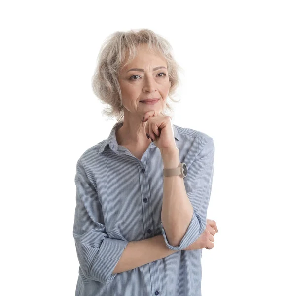 Retrato de mujer madura aislada en blanco — Foto de Stock