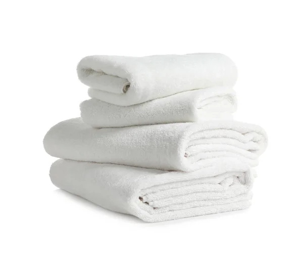 Stack of clean soft towels on white background — Stock Photo, Image