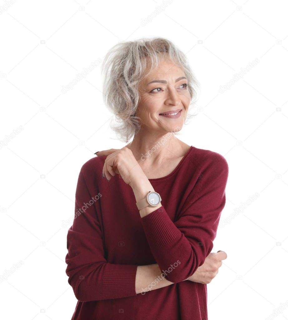 Portrait of mature woman isolated on white