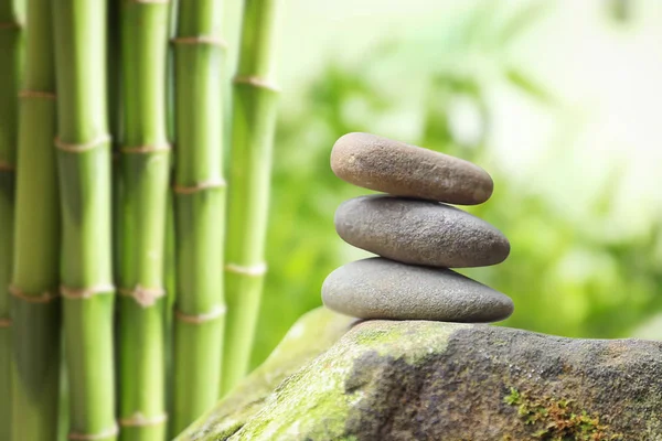 Stack of traditional zen in garden, space for text. Zen, balance, harmony — Stock Photo, Image