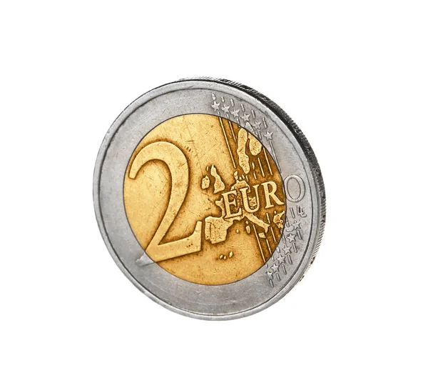 Glänsande två euromynt på vit bakgrund — Stockfoto