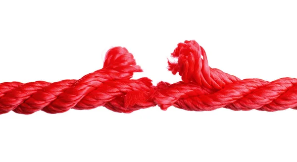 Ruptura de corda de escalada vermelha no fundo branco — Fotografia de Stock