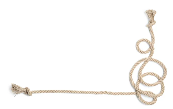 Frame made of cotton rope on white background, top view with space for text — Stock Photo, Image