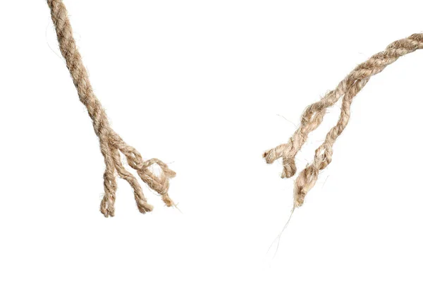 Rupture of cotton rope on white background — Stock Photo, Image