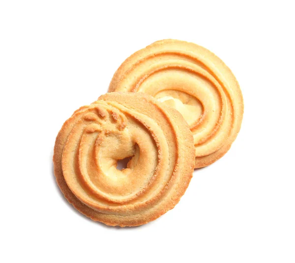 Biscoitos de manteiga saborosos isolados em branco, vista superior — Fotografia de Stock