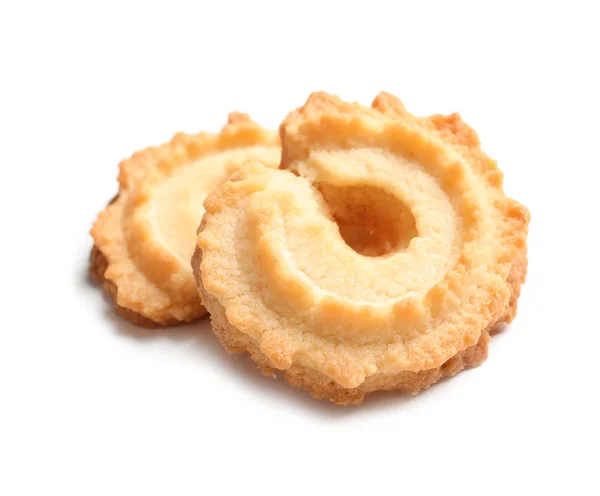 맛 있는 덴마크어 버터 쿠키 흰색 절연 — 스톡 사진