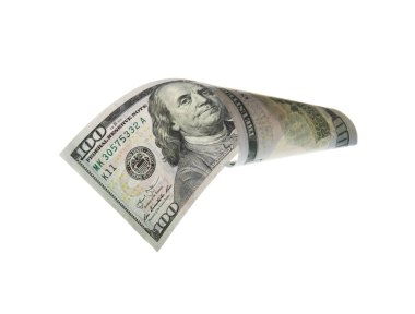 Beyaz arka plan üzerinde yüz dolarlık banknot. Amerikan ulusal para birimi