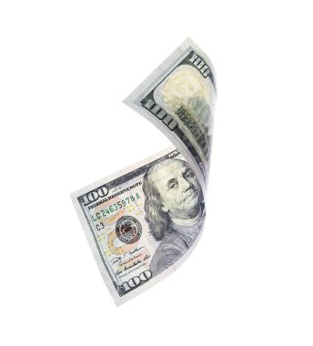 Beyaz arka plan üzerinde yüz dolarlık banknot. Amerikan ulusal para birimi