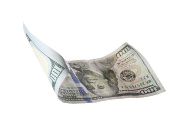 Beyaz arka plan üzerinde yüz dolarlık banknot. Amerikan ulusal para birimi